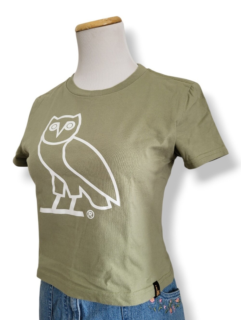 OVO Green Owl Logo Cotton Cropped Baby Tee - Picture 3 of 9